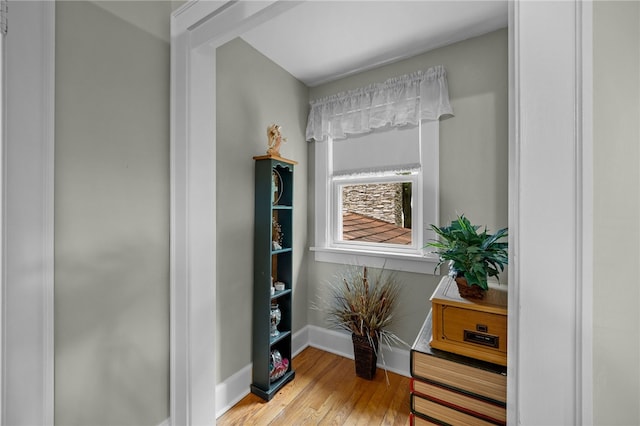 interior space with baseboards and wood finished floors