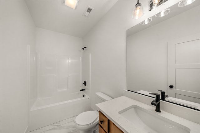 full bathroom featuring vanity, toilet, and tub / shower combination