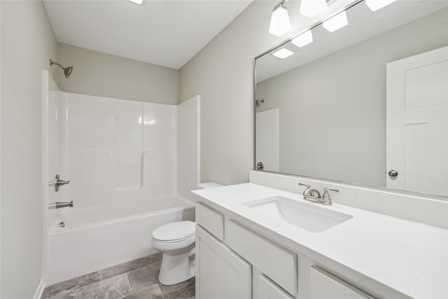 full bathroom featuring vanity, shower / bathtub combination, and toilet