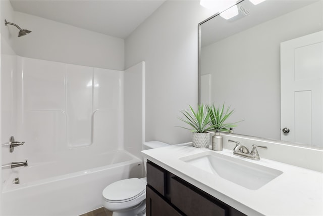 full bathroom with vanity, toilet, and shower / washtub combination