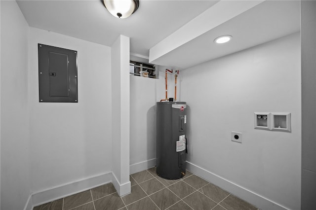 utility room with electric panel and water heater