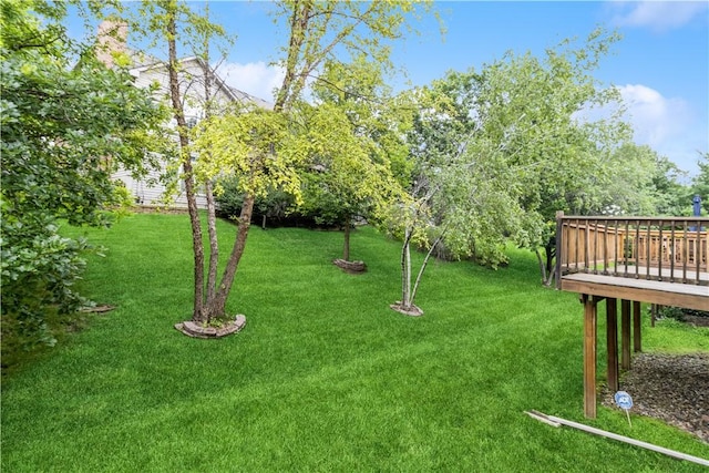 view of yard with a deck