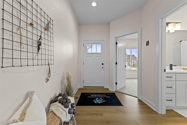 foyer with light hardwood / wood-style flooring