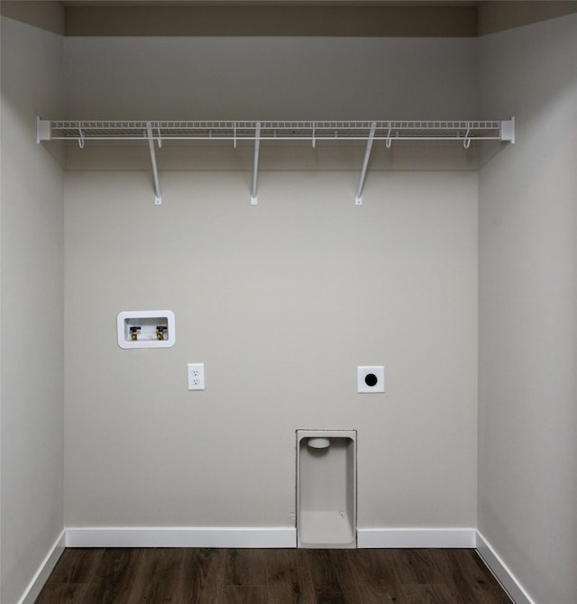 clothes washing area featuring hookup for a washing machine, dark hardwood / wood-style floors, and hookup for an electric dryer