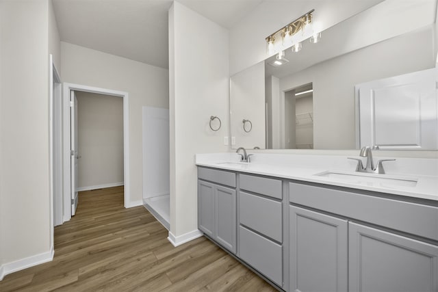 bathroom featuring vanity and hardwood / wood-style floors