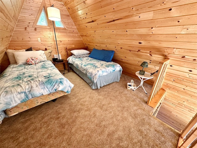 1126 Lakeshore Dr, Brooklyn, IA 52211 - bedroom with wooden walls, carpet floors, vaulted ceiling, and wood ceiling