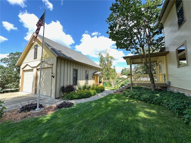 view of home's exterior featuring a yard and a porch