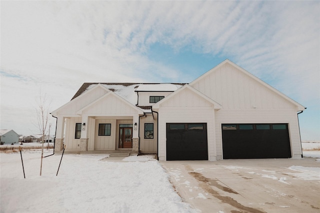 modern farmhouse style home with a garage