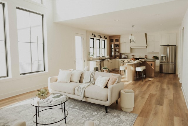 living room featuring light hardwood / wood-style flooring and a wealth of natural light