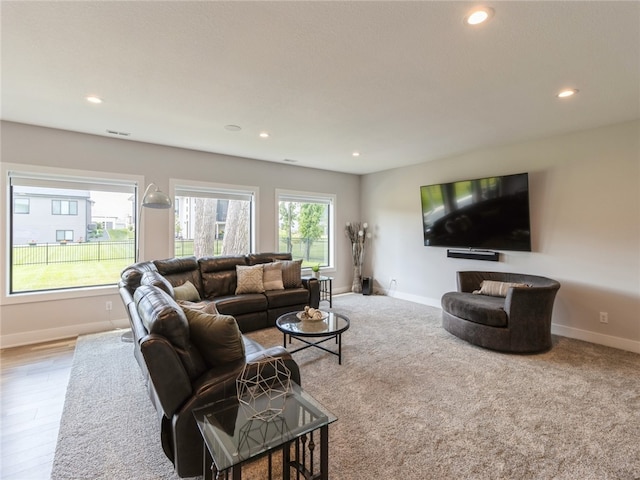 living room featuring light wood-type flooring