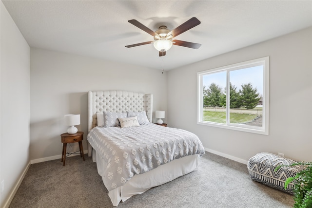 bedroom featuring carpet flooring and ceiling fan