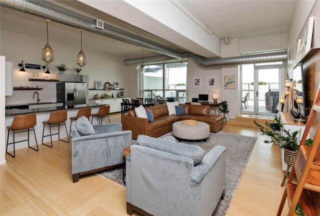 living room with sink