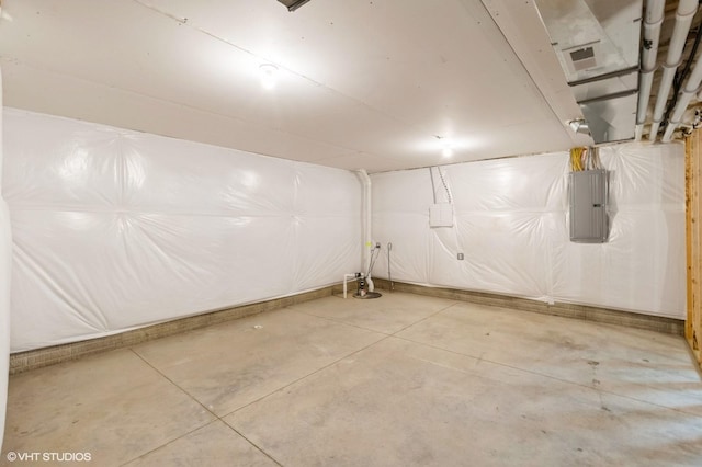 unfinished basement with electric panel