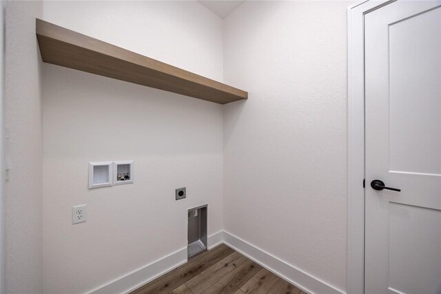 washroom featuring washer hookup, hookup for an electric dryer, and dark wood-type flooring