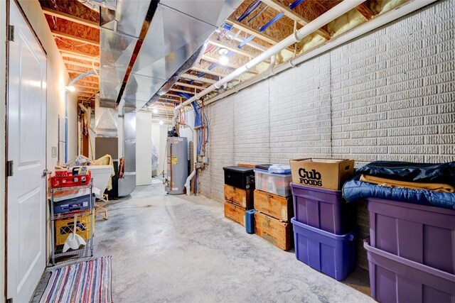 basement with heating unit and gas water heater