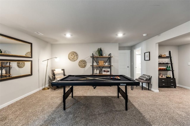 playroom featuring billiards and carpet