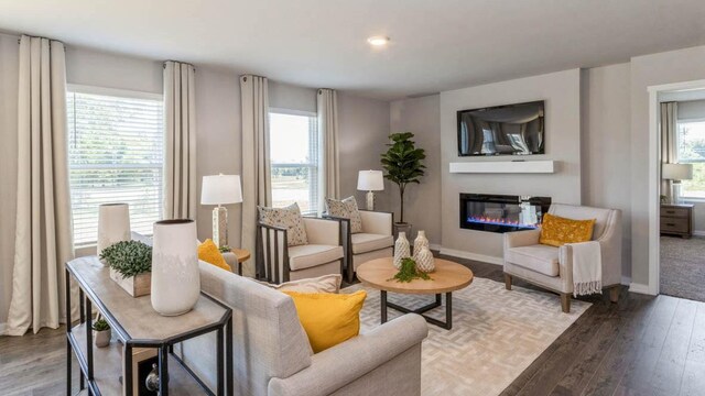 living room with hardwood / wood-style flooring and a wealth of natural light