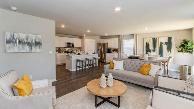 living room featuring dark hardwood / wood-style flooring