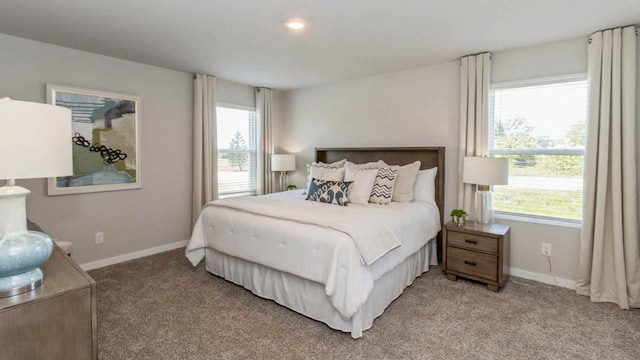 carpeted bedroom with multiple windows