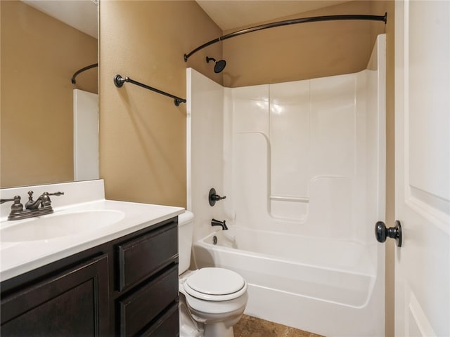 full bathroom featuring tile patterned floors, bathtub / shower combination, toilet, and vanity