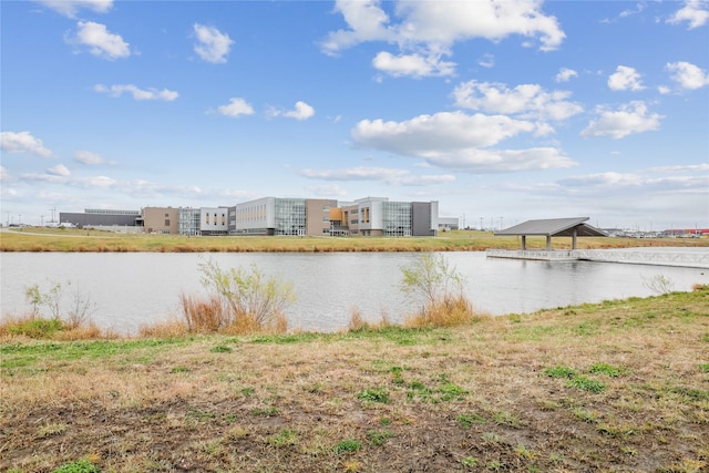 property view of water with a gazebo