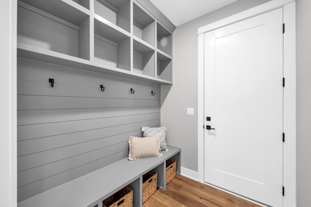 mudroom featuring wood-type flooring