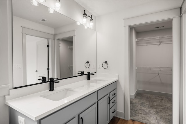 bathroom featuring vanity and wood-type flooring