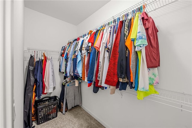 walk in closet featuring carpet flooring