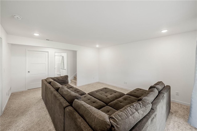 living room with light carpet