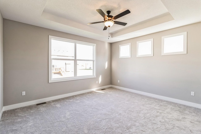 406 NE 57th Ct, Ankeny, IA 50021 - carpeted empty room featuring visible vents, a raised ceiling, ceiling fan, and baseboards