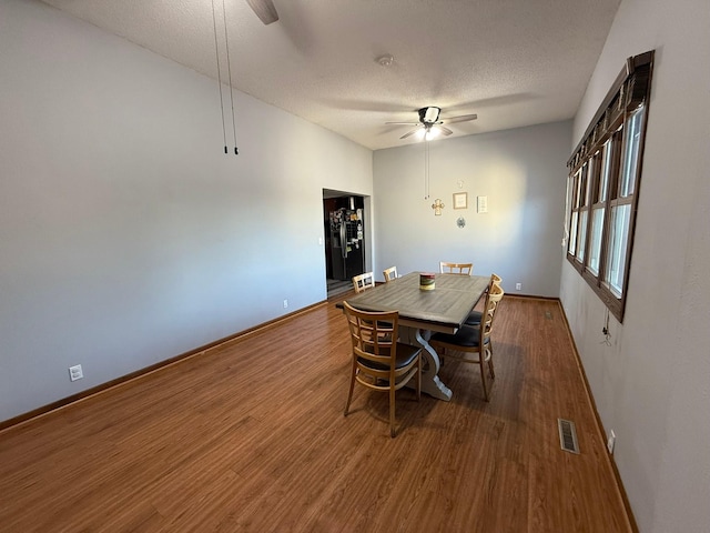 507 E Main St, Le Grand, IA 50142 - dining space featuring a ceiling fan, wood finished floors, and a textured ceiling