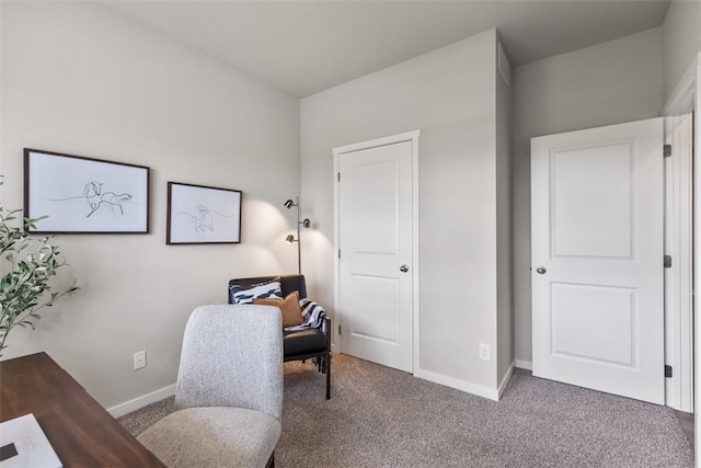 living area featuring carpet floors