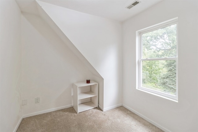 additional living space with a healthy amount of sunlight and light colored carpet