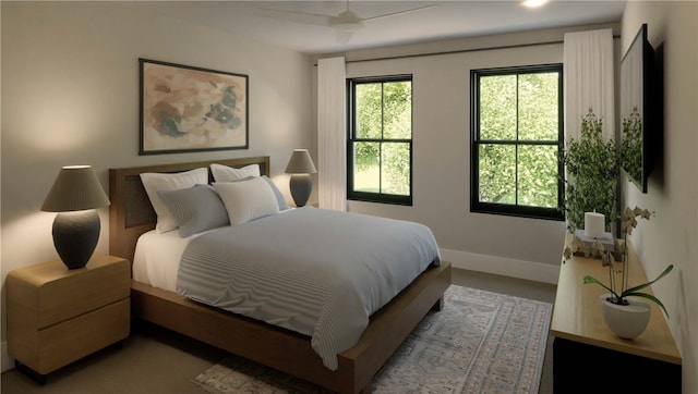 bedroom featuring ceiling fan