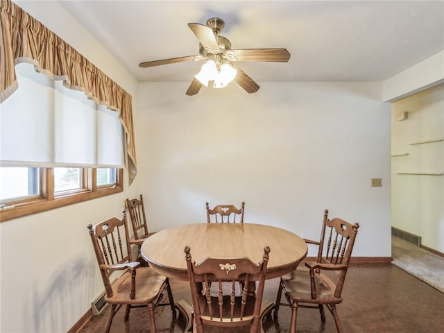 dining room with ceiling fan