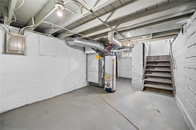 basement featuring water heater