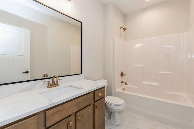 full bathroom with shower / washtub combination, vanity, and toilet