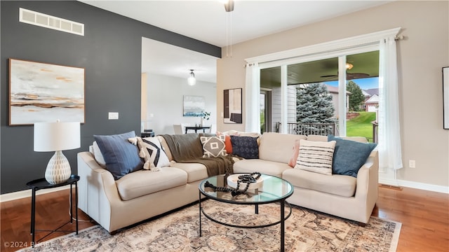 living room with hardwood / wood-style flooring