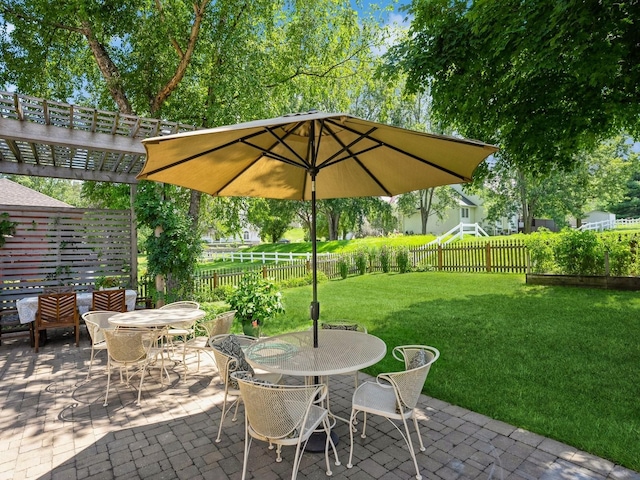 view of patio / terrace featuring outdoor dining area and a fenced backyard