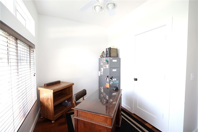 office area featuring dark wood-type flooring