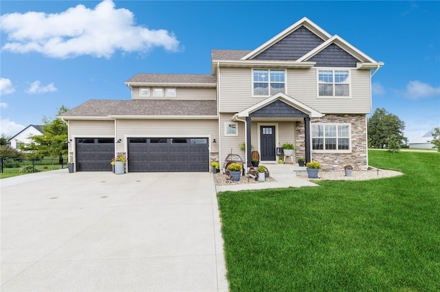 craftsman-style house with a front lawn