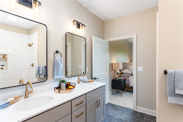 bathroom featuring tile patterned floors and double vanity