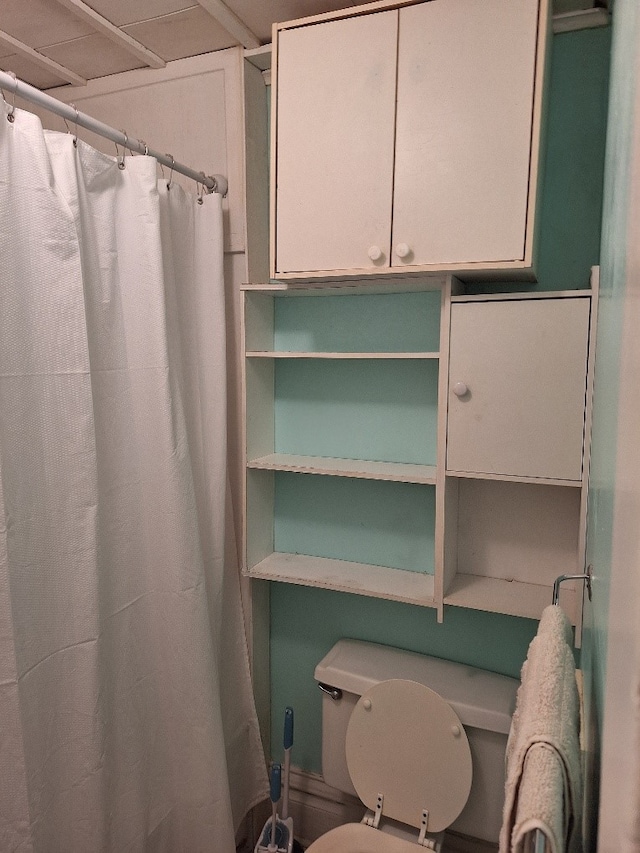 317 7th St, West Des Moines, IA 50265 - bathroom featuring a shower with shower curtain and toilet