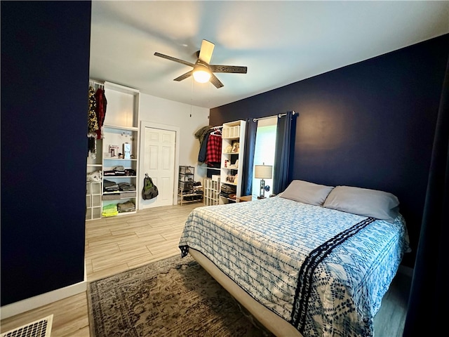 bedroom featuring ceiling fan and wood-type flooring