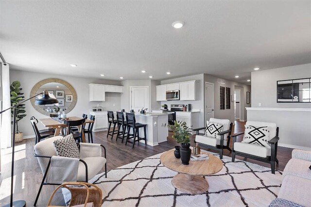 living room featuring dark hardwood / wood-style flooring