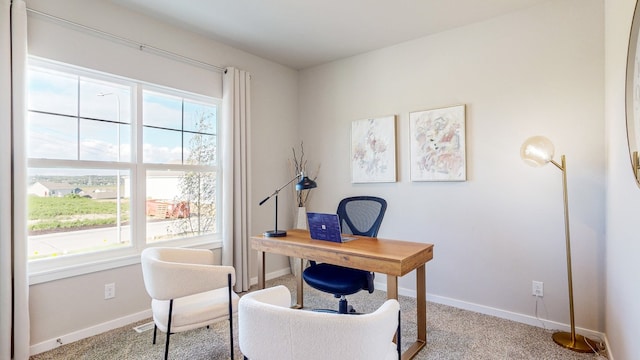 view of carpeted home office