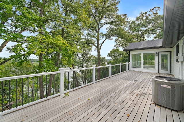 wooden terrace with central air condition unit