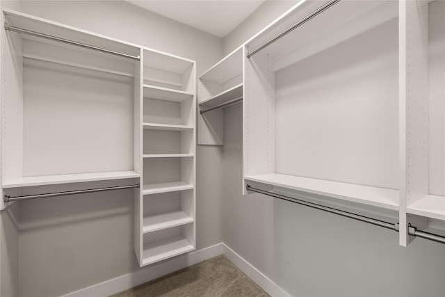 spacious closet featuring dark carpet