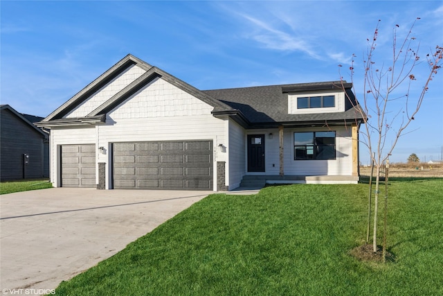 craftsman-style house with a front lawn and a garage