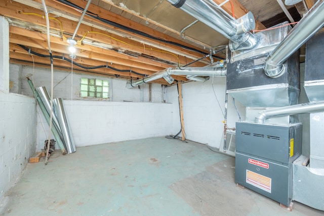 basement with heating unit